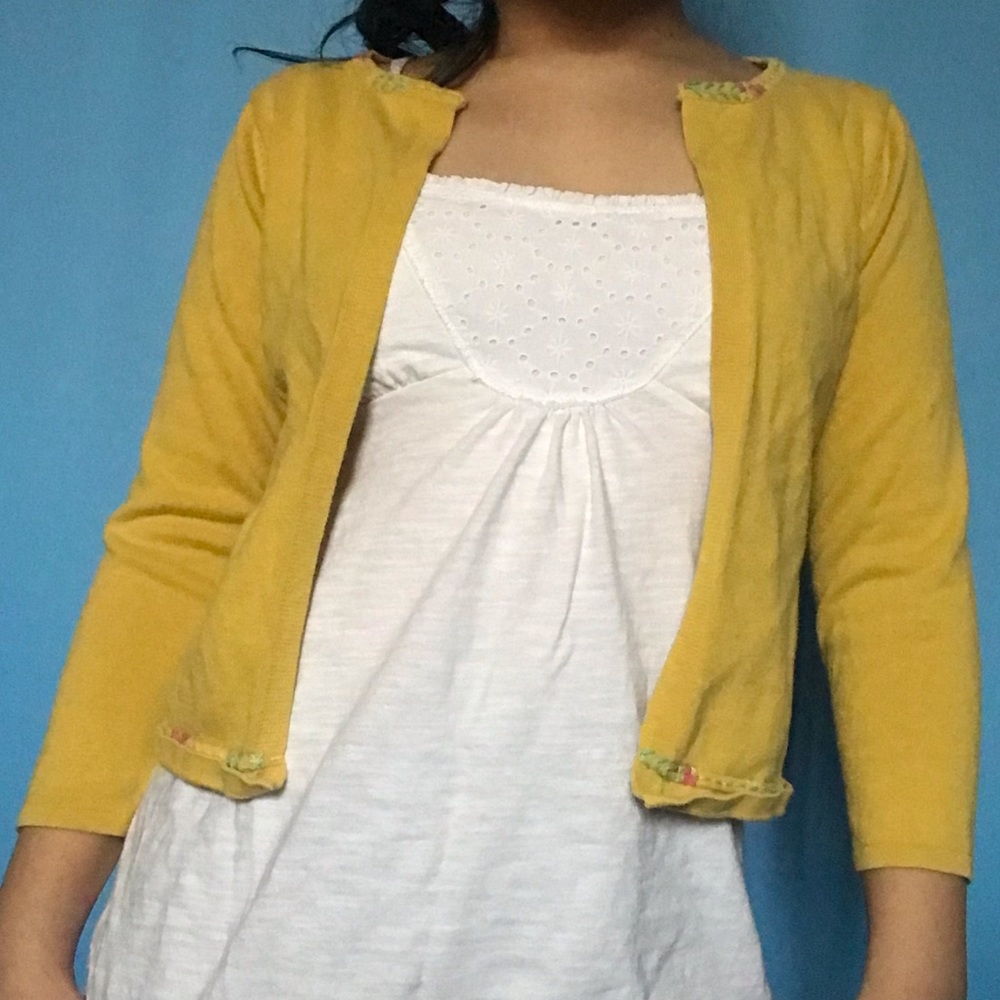Yellow Cropped Cardigan with Detailed Stitching